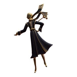 Chic Black and Gold Figure Brooch